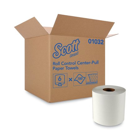 SCOTT Essential Center Pull Paper Towels, 1 Ply, 700 Sheets, 700 ft; 12", White, 6 PK 01032